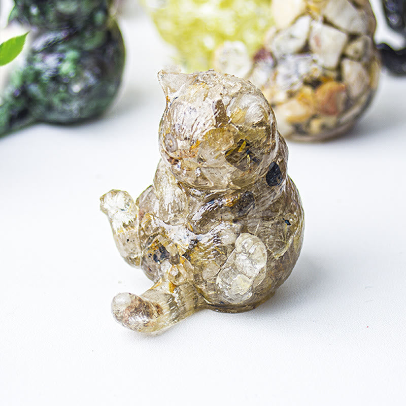 Décoration en pierre précieuse en cristal époxy Olivenorma , chat en chaleur