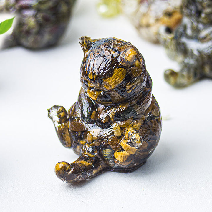 Décoration en pierre précieuse en cristal époxy Olivenorma , chat en chaleur