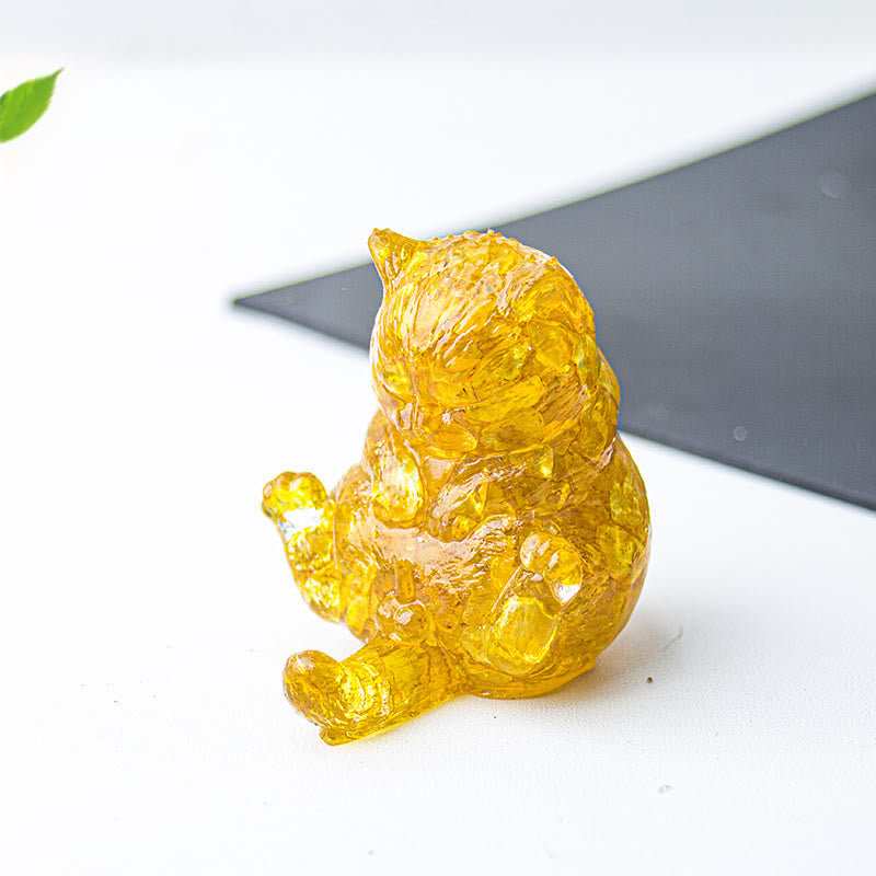 Décoration en pierre précieuse en cristal époxy Olivenorma , chat en chaleur