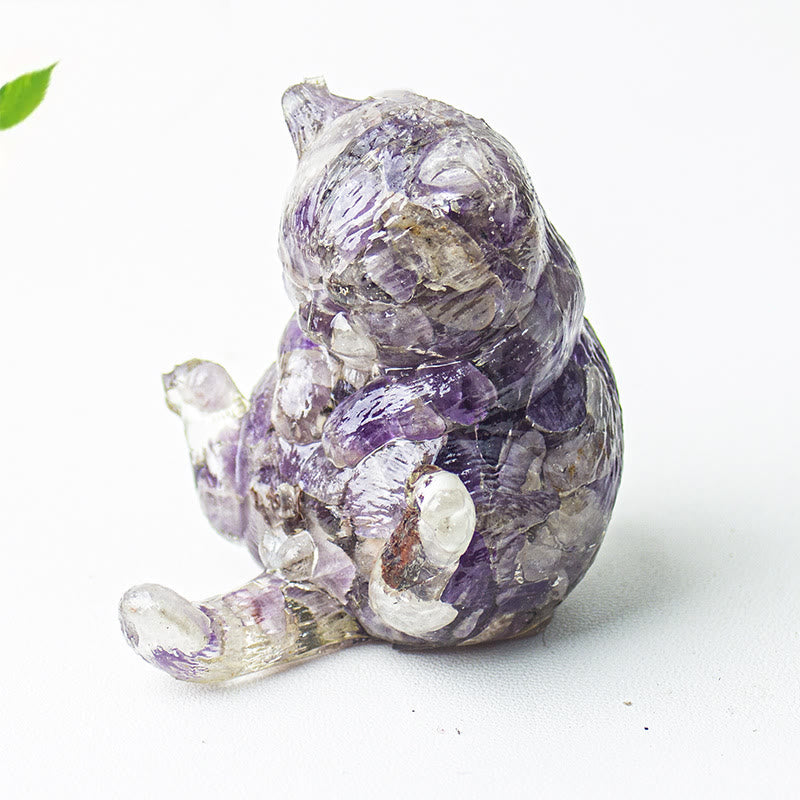 Décoration en pierre précieuse en cristal époxy Olivenorma , chat en chaleur