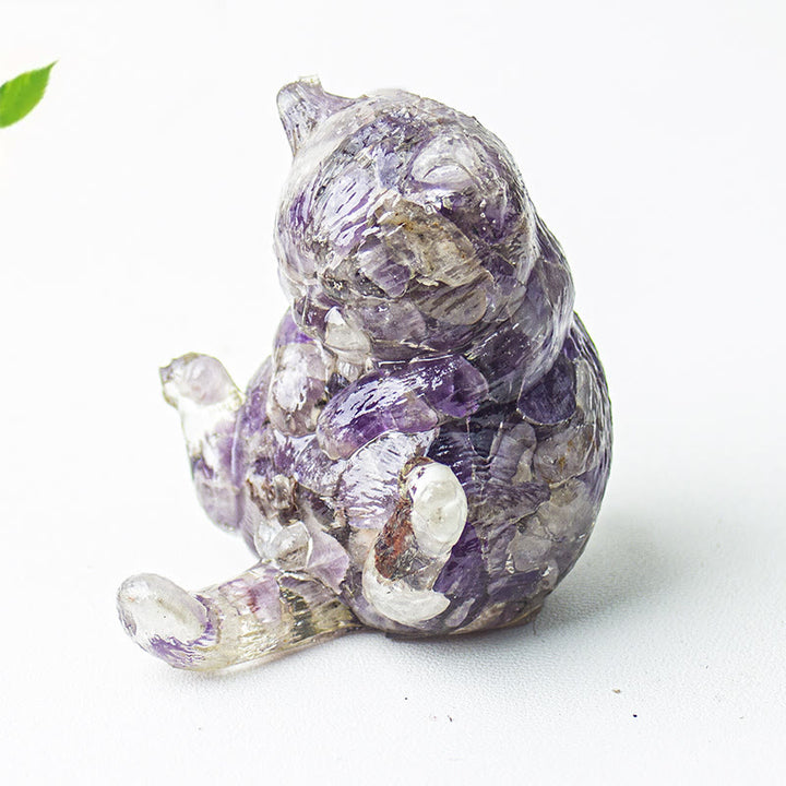 Décoration en pierre précieuse en cristal époxy Olivenorma , chat en chaleur