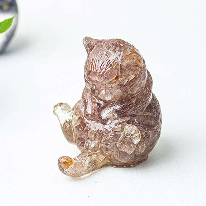Décoration en pierre précieuse en cristal époxy Olivenorma , chat en chaleur