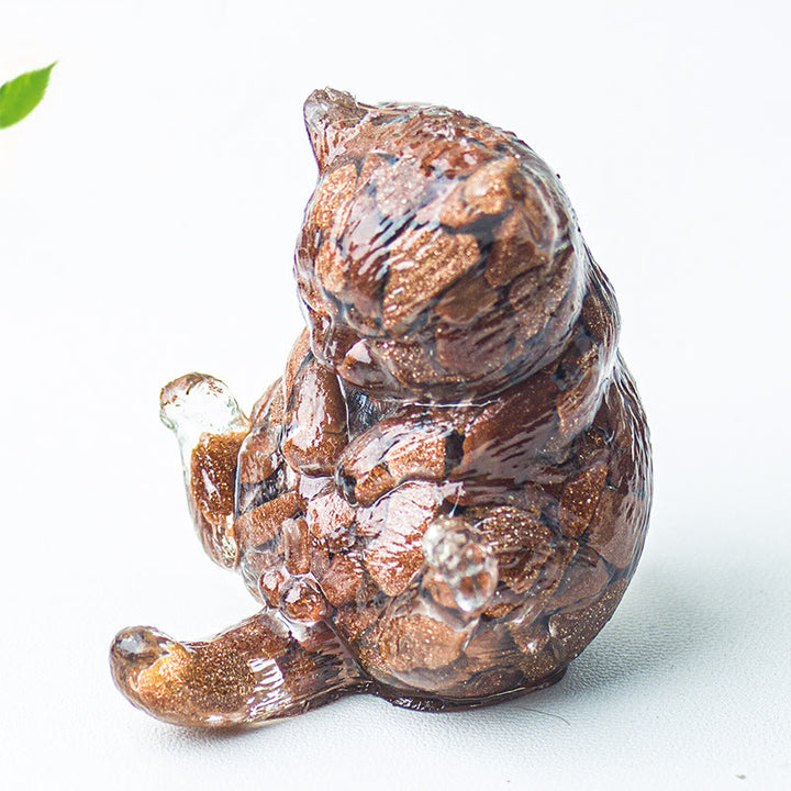 Décoration en pierre précieuse en cristal époxy Olivenorma , chat en chaleur