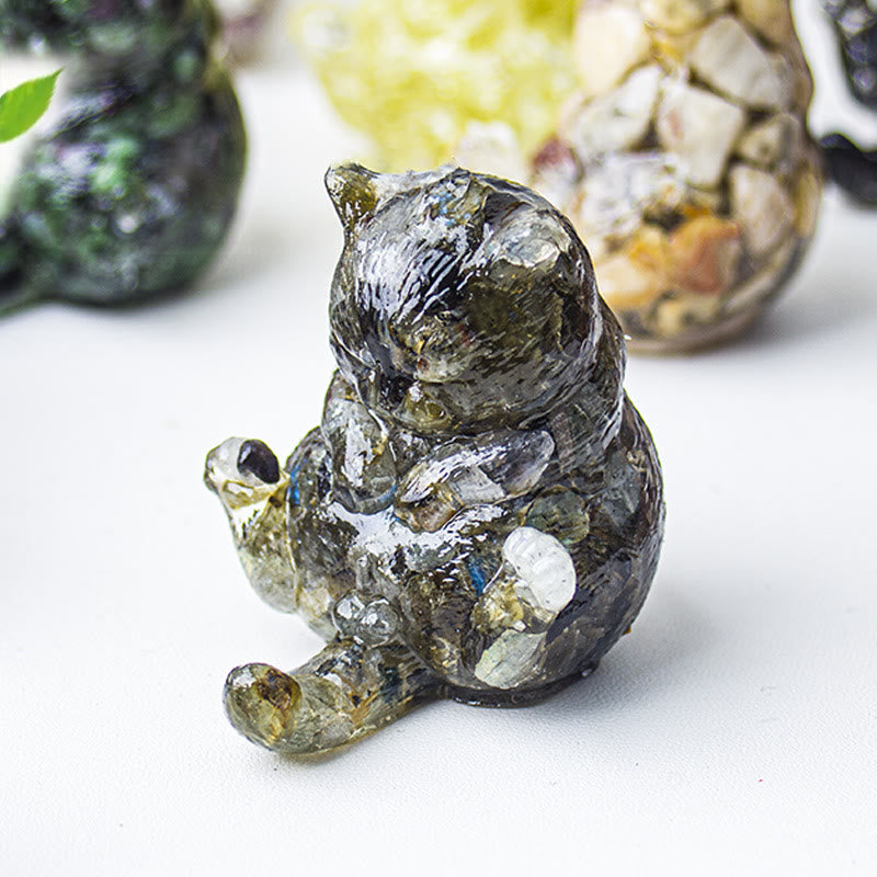 Décoration en pierre précieuse en cristal époxy Olivenorma , chat en chaleur