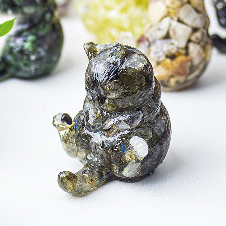 Décoration en pierre précieuse en cristal époxy Olivenorma , chat en chaleur