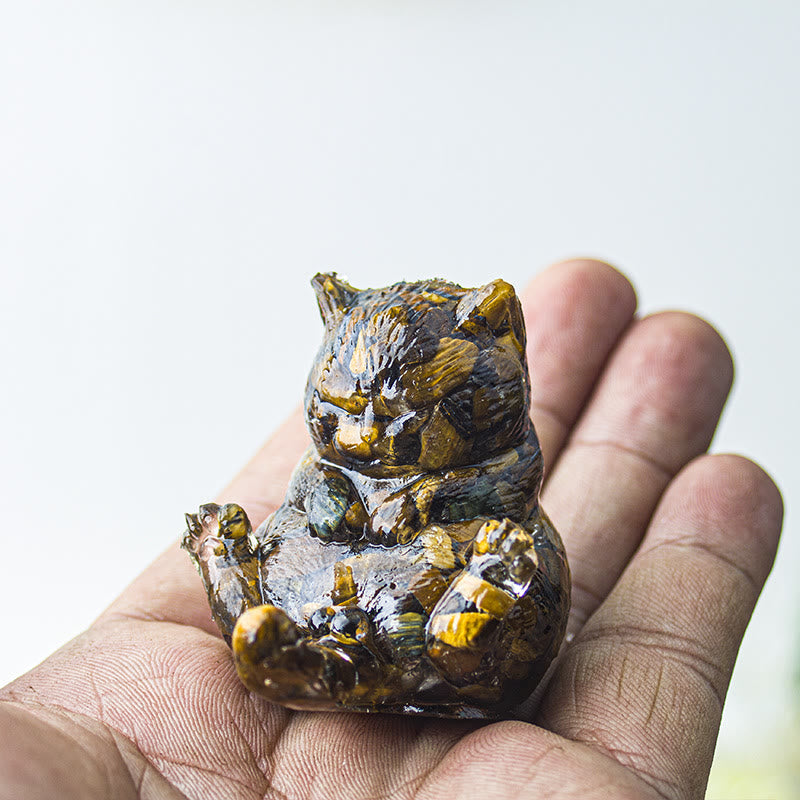 Décoration en pierre précieuse en cristal époxy Olivenorma , chat en chaleur