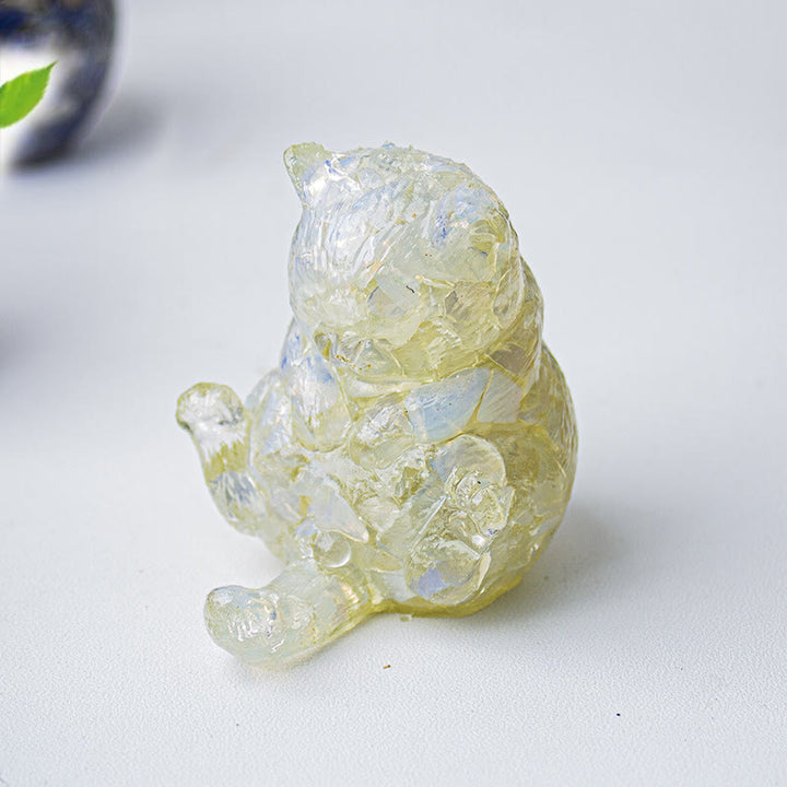 Décoration en pierre précieuse en cristal époxy Olivenorma , chat en chaleur