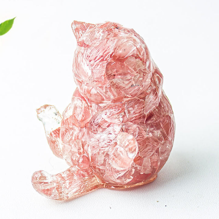 Décoration en pierre précieuse en cristal époxy Olivenorma , chat en chaleur