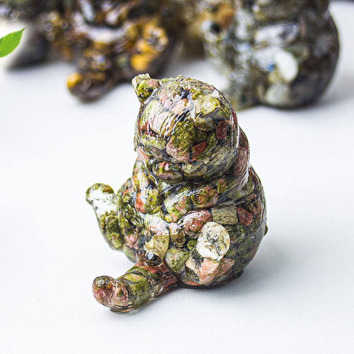 Décoration en pierre précieuse en cristal époxy Olivenorma , chat en chaleur