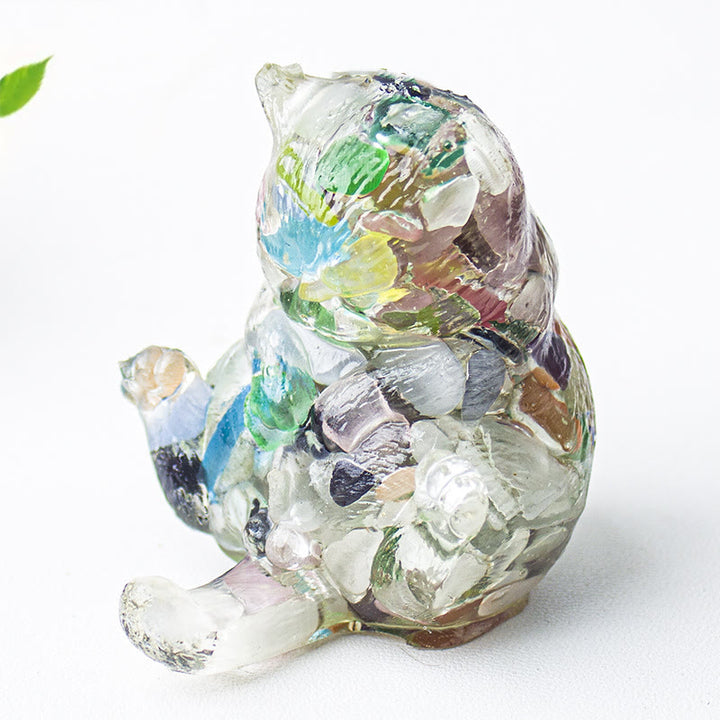 Décoration en pierre précieuse en cristal époxy Olivenorma , chat en chaleur