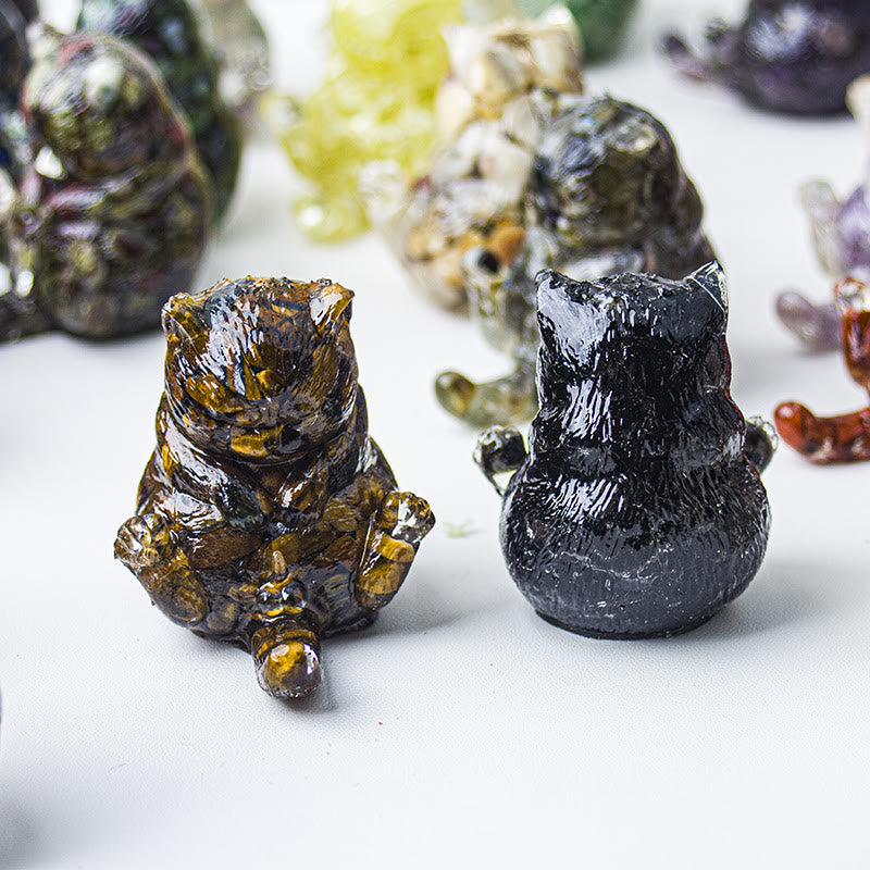 Décoration en pierre précieuse en cristal époxy Olivenorma , chat en chaleur