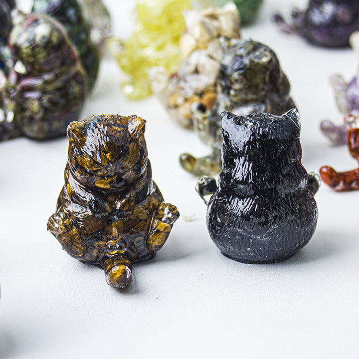 Décoration en pierre précieuse en cristal époxy Olivenorma , chat en chaleur