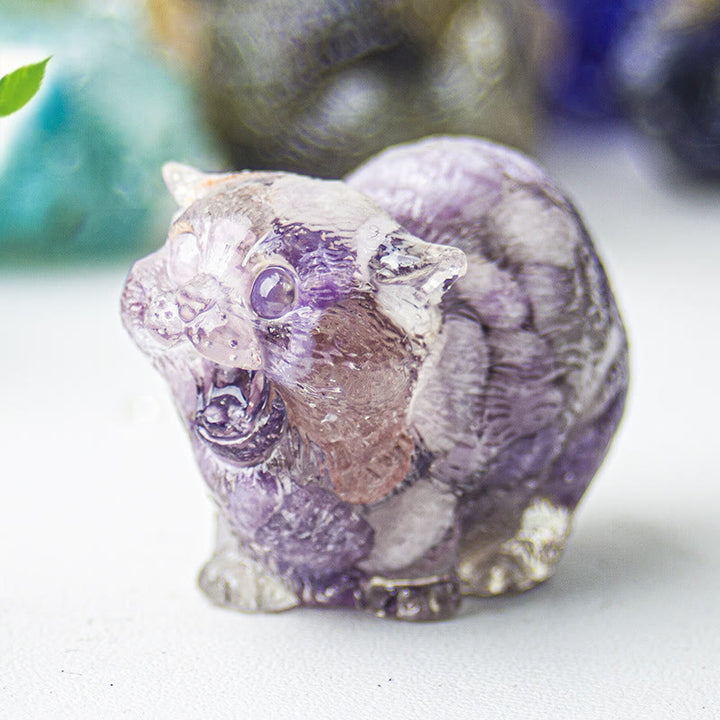 Décoration en pierre précieuse en cristal époxy Olivenorma représentant des chats combattants