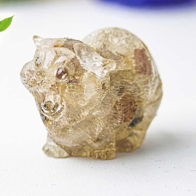 Décoration en pierre précieuse en cristal époxy Olivenorma représentant des chats combattants