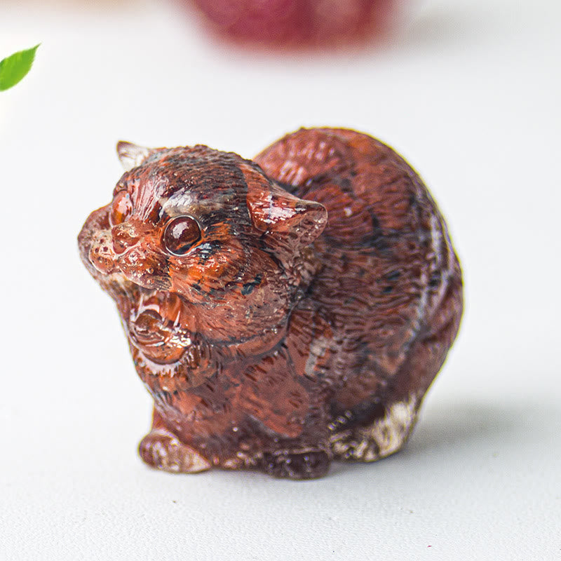 Décoration en pierre précieuse en cristal époxy Olivenorma représentant des chats combattants