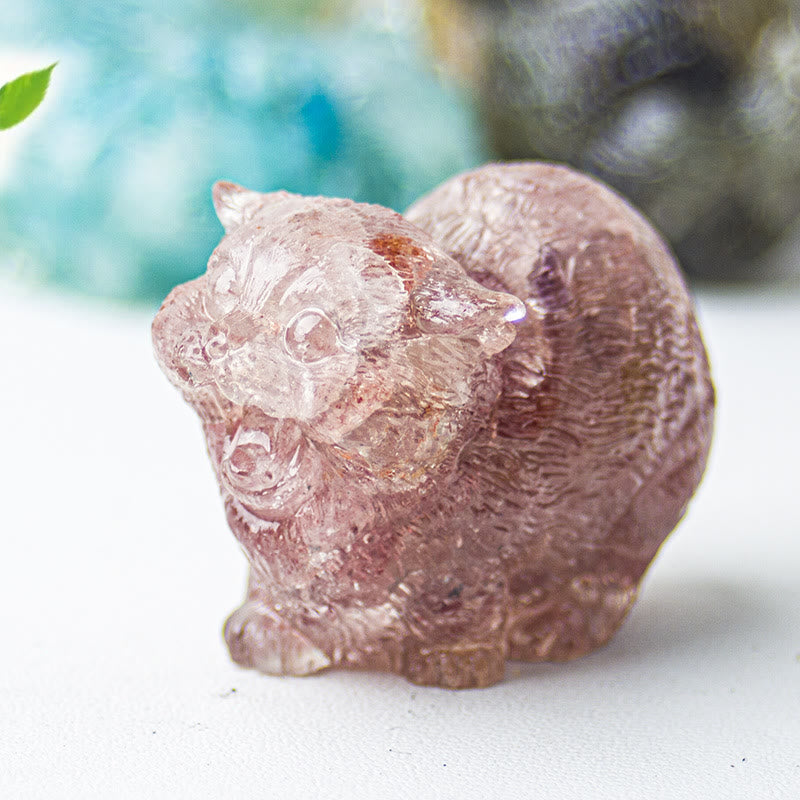 Décoration en pierre précieuse en cristal époxy Olivenorma représentant des chats combattants