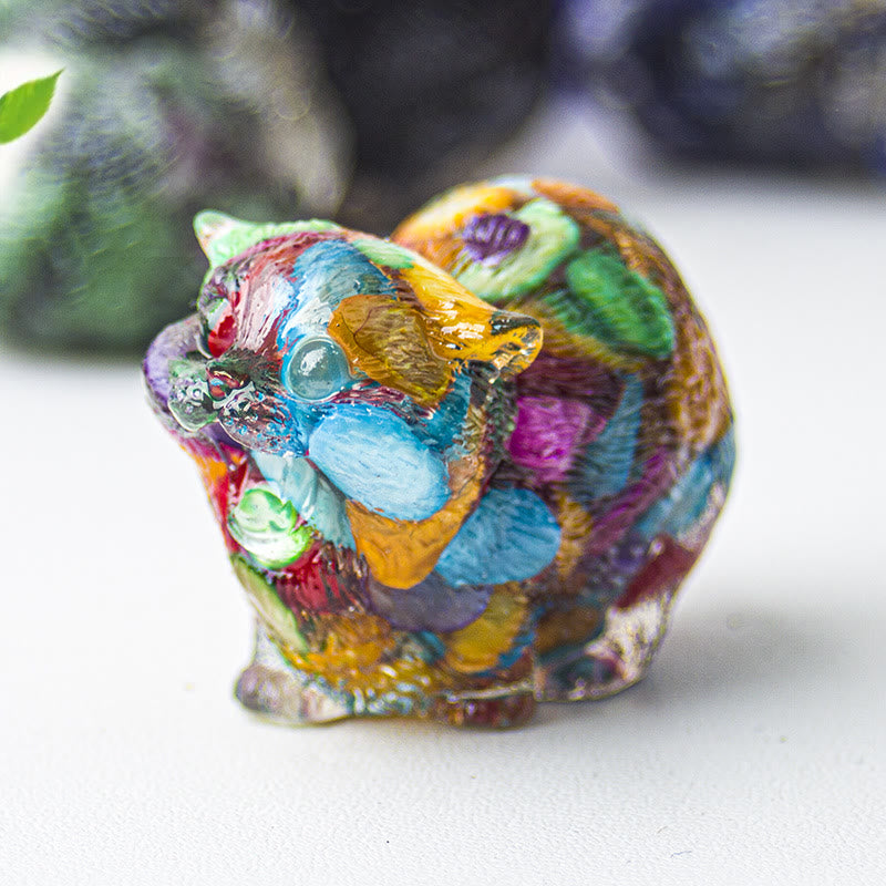 Décoration en pierre précieuse en cristal époxy Olivenorma représentant des chats combattants