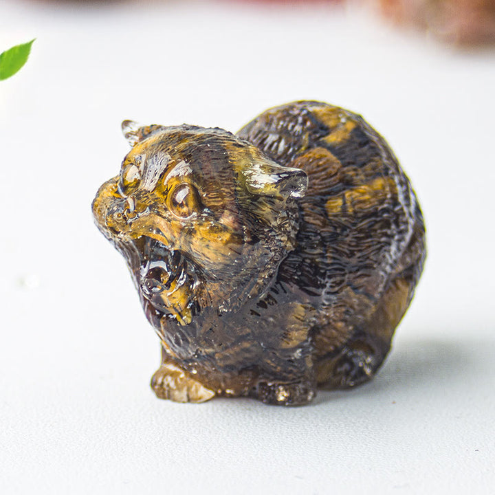 Décoration en pierre précieuse en cristal époxy Olivenorma représentant des chats combattants