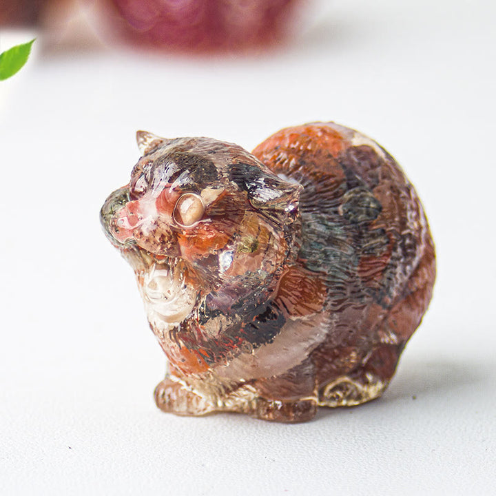 Décoration en pierre précieuse en cristal époxy Olivenorma représentant des chats combattants