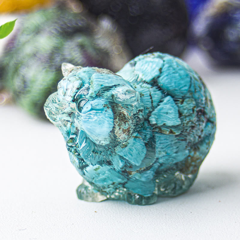 Décoration en pierre précieuse en cristal époxy Olivenorma représentant des chats combattants