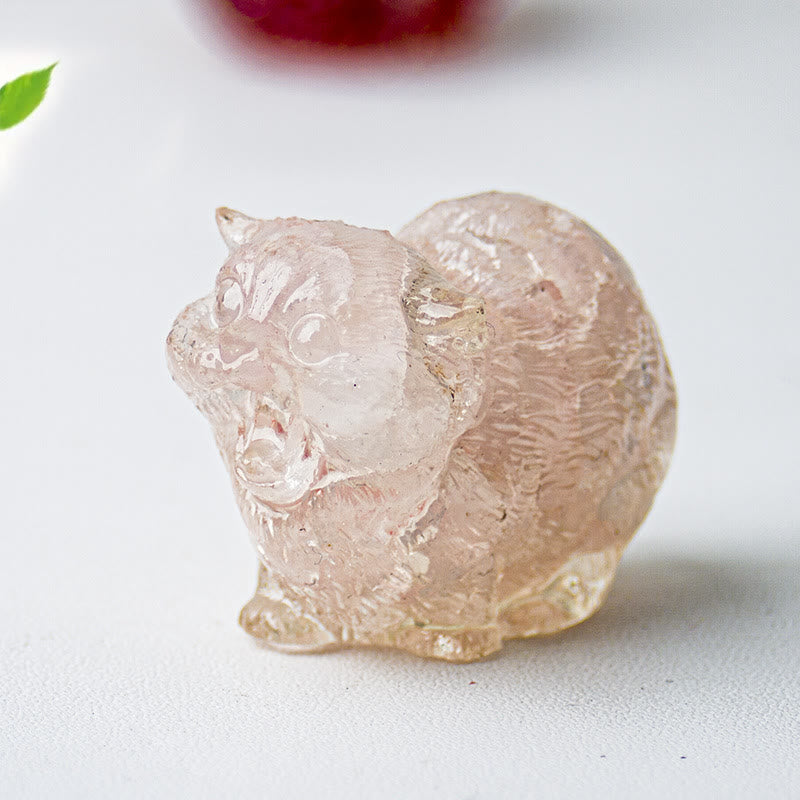 Décoration en pierre précieuse en cristal époxy Olivenorma représentant des chats combattants