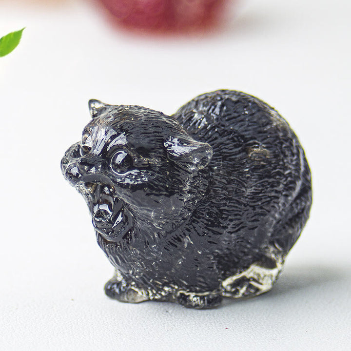 Décoration en pierre précieuse en cristal époxy Olivenorma représentant des chats combattants