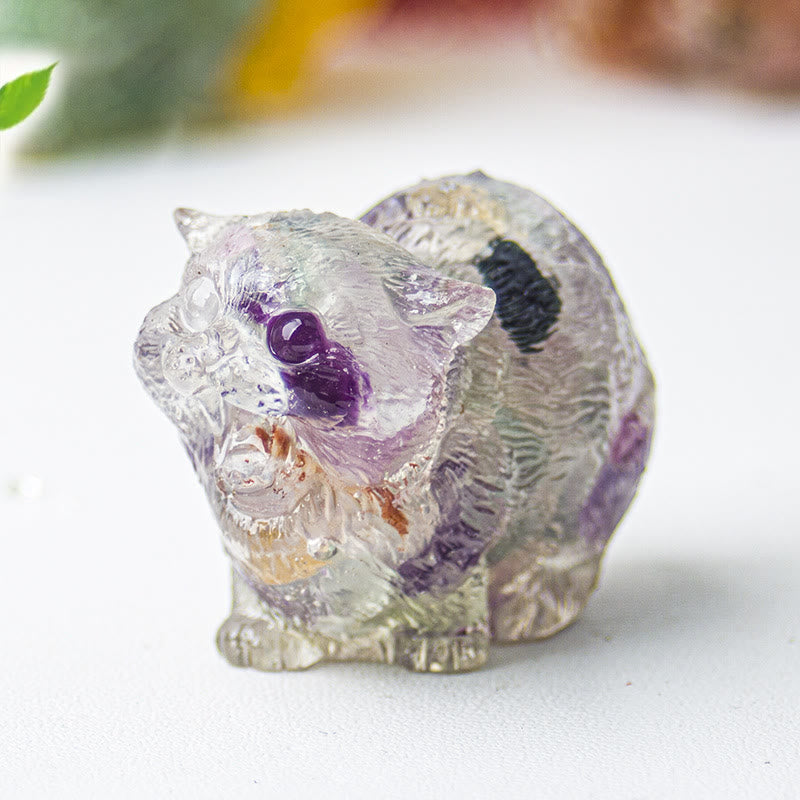 Décoration en pierre précieuse en cristal époxy Olivenorma représentant des chats combattants