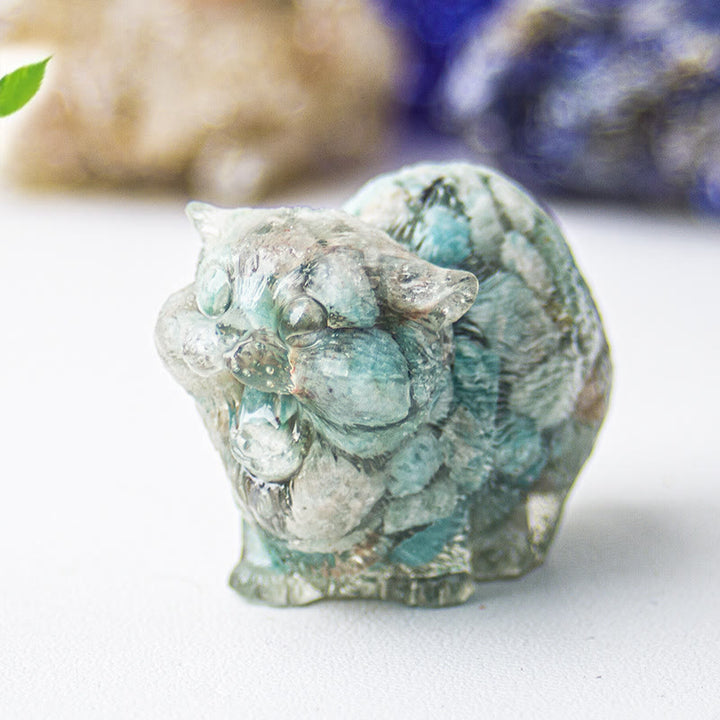 Décoration en pierre précieuse en cristal époxy Olivenorma représentant des chats combattants