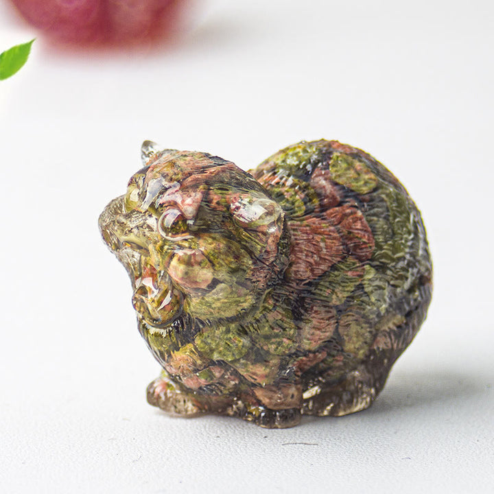 Décoration en pierre précieuse en cristal époxy Olivenorma représentant des chats combattants