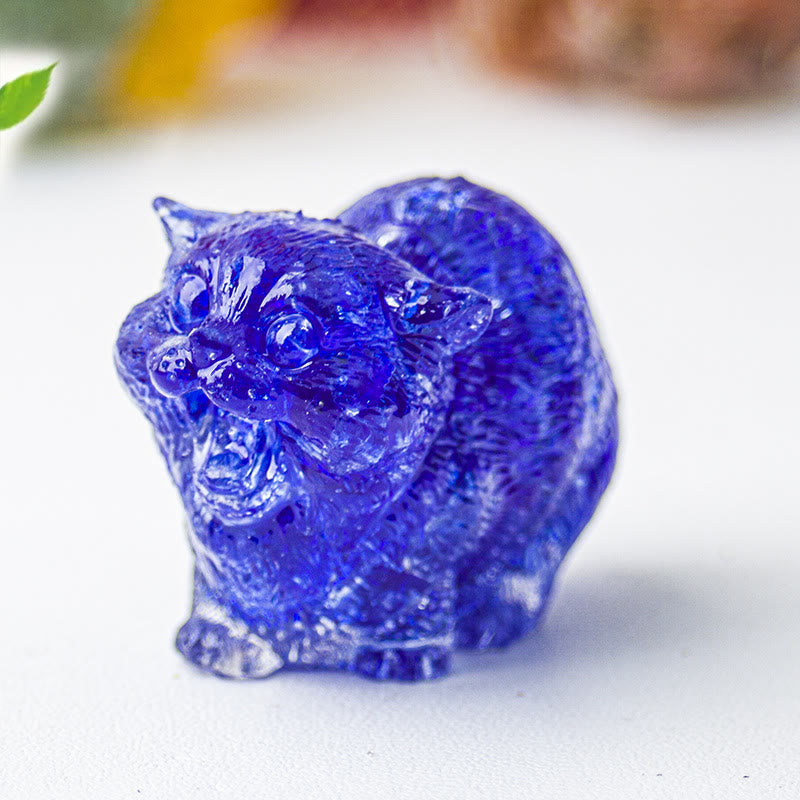 Décoration en pierre précieuse en cristal époxy Olivenorma représentant des chats combattants