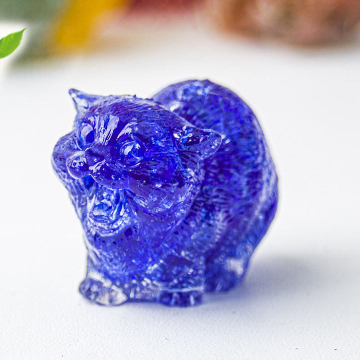 Décoration en pierre précieuse en cristal époxy Olivenorma représentant des chats combattants