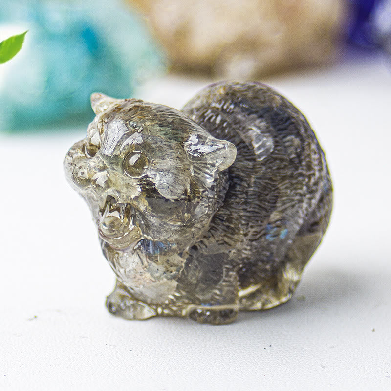 Décoration en pierre précieuse en cristal époxy Olivenorma représentant des chats combattants