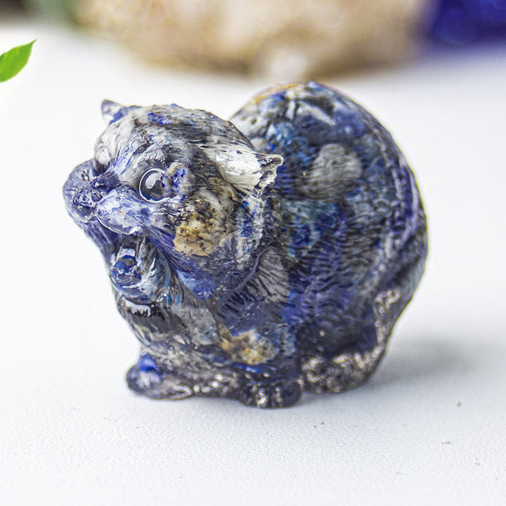 Décoration en pierre précieuse en cristal époxy Olivenorma représentant des chats combattants