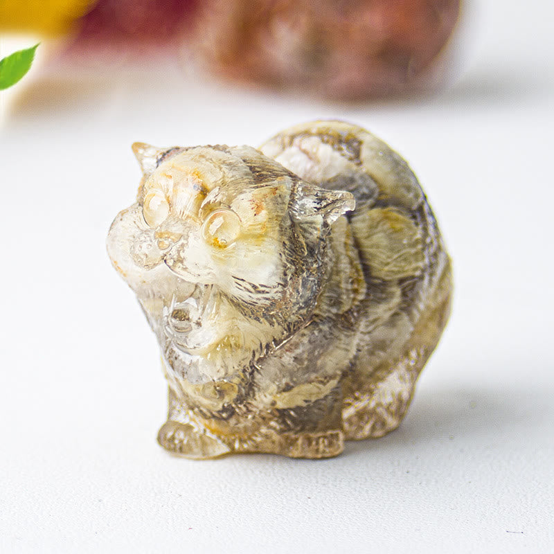 Décoration en pierre précieuse en cristal époxy Olivenorma représentant des chats combattants