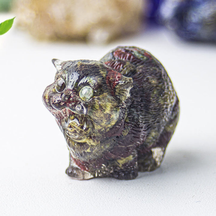 Décoration en pierre précieuse en cristal époxy Olivenorma représentant des chats combattants