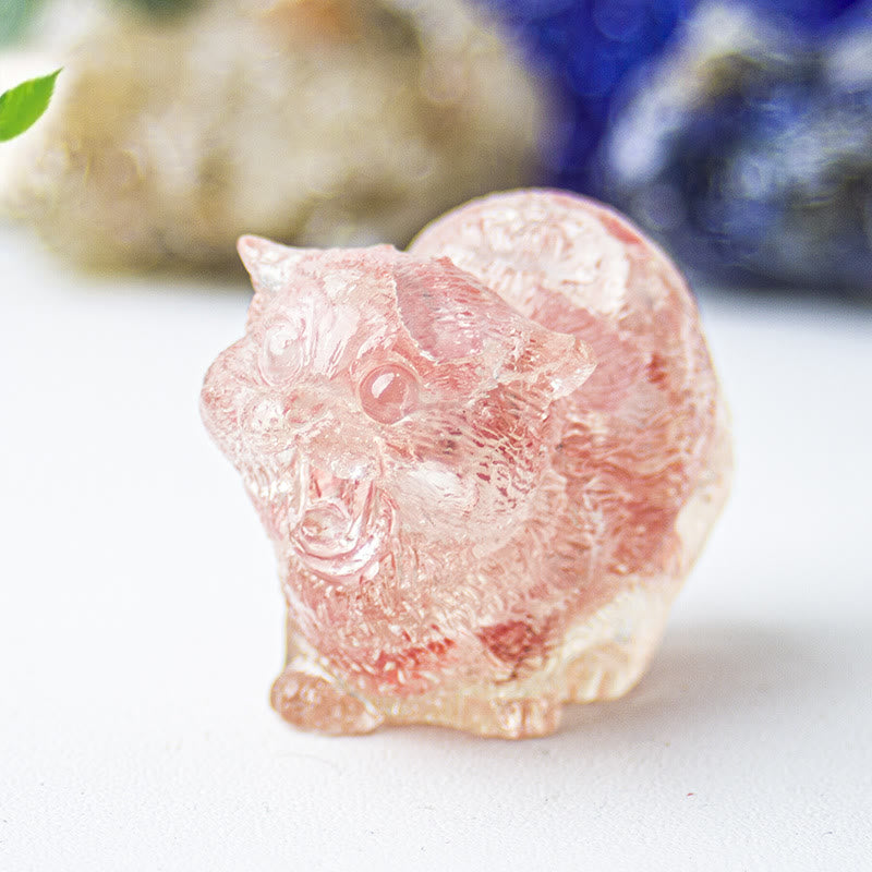 Décoration en pierre précieuse en cristal époxy Olivenorma représentant des chats combattants