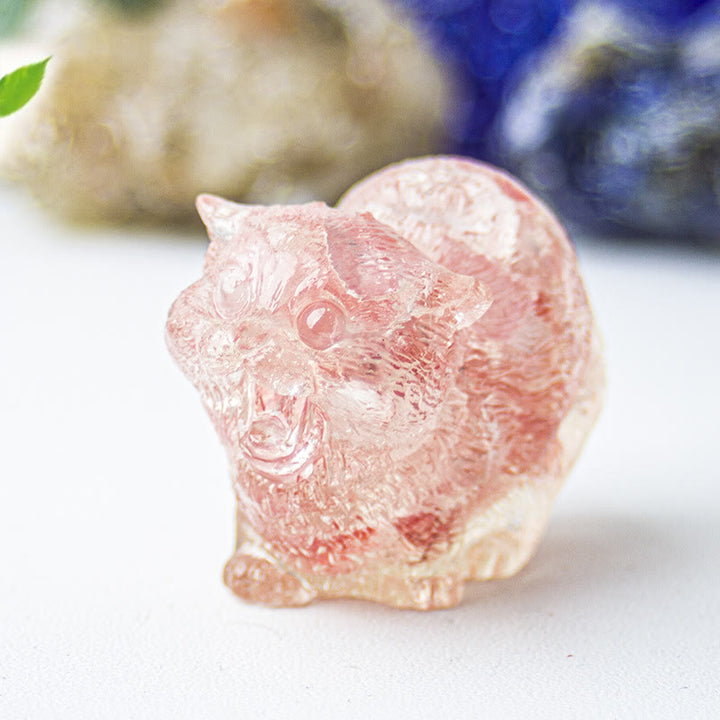 Décoration en pierre précieuse en cristal époxy Olivenorma représentant des chats combattants