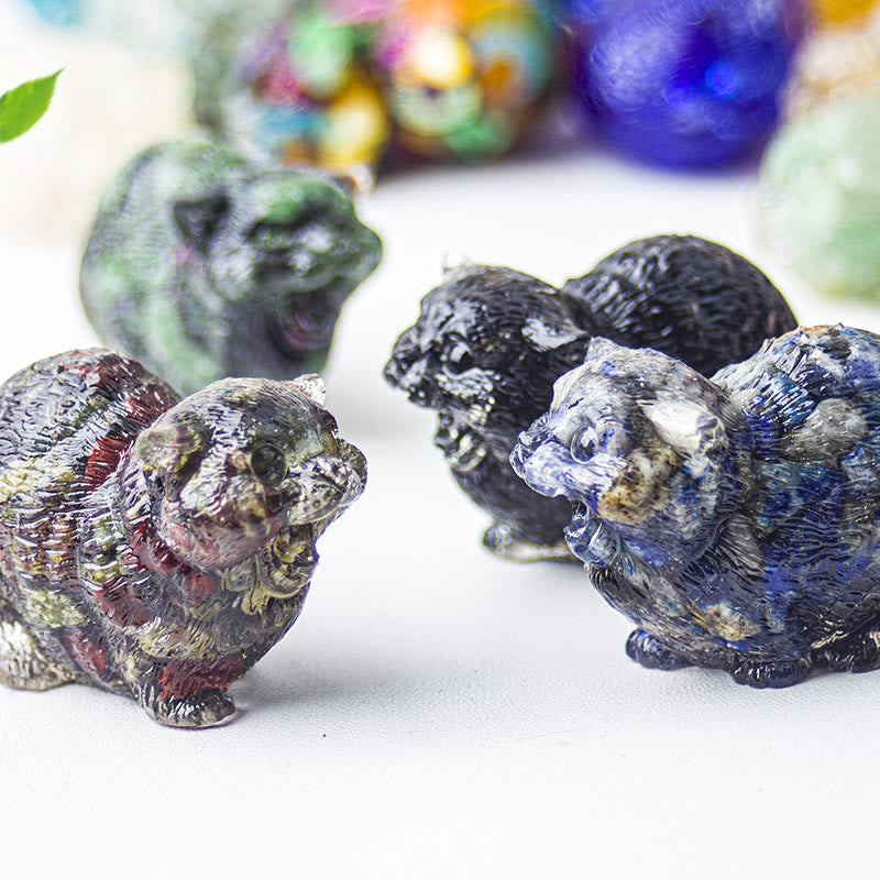 Décoration en pierre précieuse en cristal époxy Olivenorma représentant des chats combattants