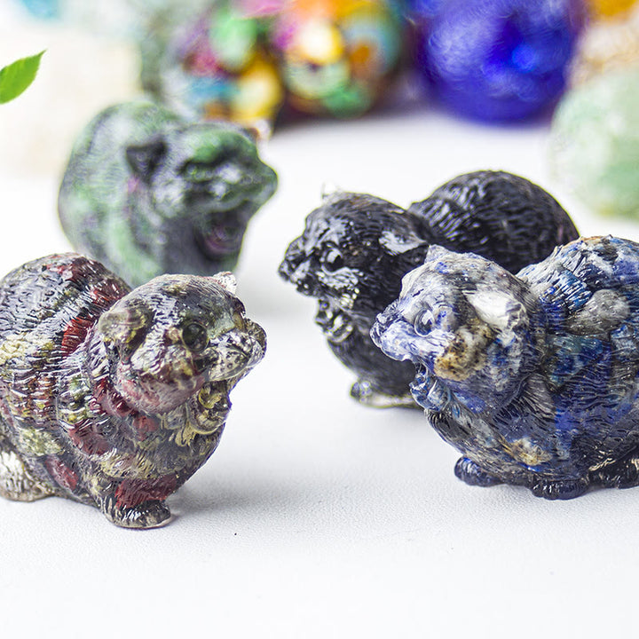 Décoration en pierre précieuse en cristal époxy Olivenorma représentant des chats combattants