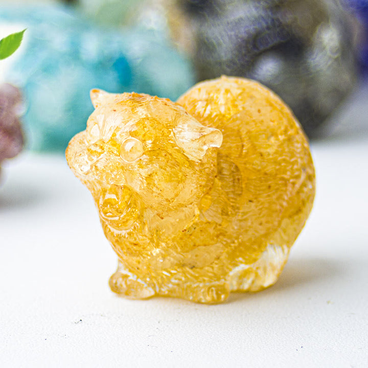 Décoration en pierre précieuse en cristal époxy Olivenorma représentant des chats combattants