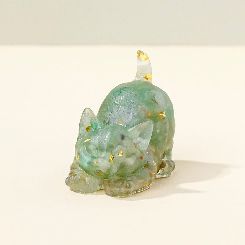 Figurine de chaton porte-bonheur en cristal Olivenorma, décoration en pierre précieuse - Aventurine verte - Pose 2 - image 7