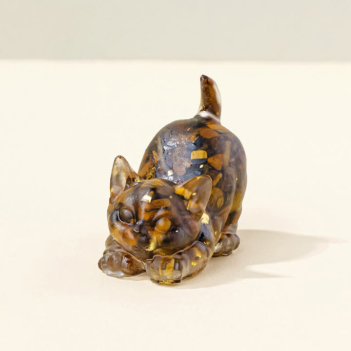 Figurine de chaton porte-bonheur en cristal Olivenorma, décoration en pierre précieuse - Œil de tigre - Pose 2 - image 38
