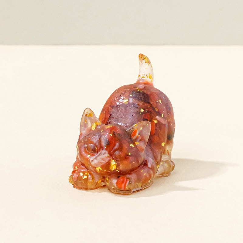 Figurine de chaton porte-bonheur en cristal Olivenorma, décoration en pierre précieuse - Agate rouge - Pose 2 - image 24