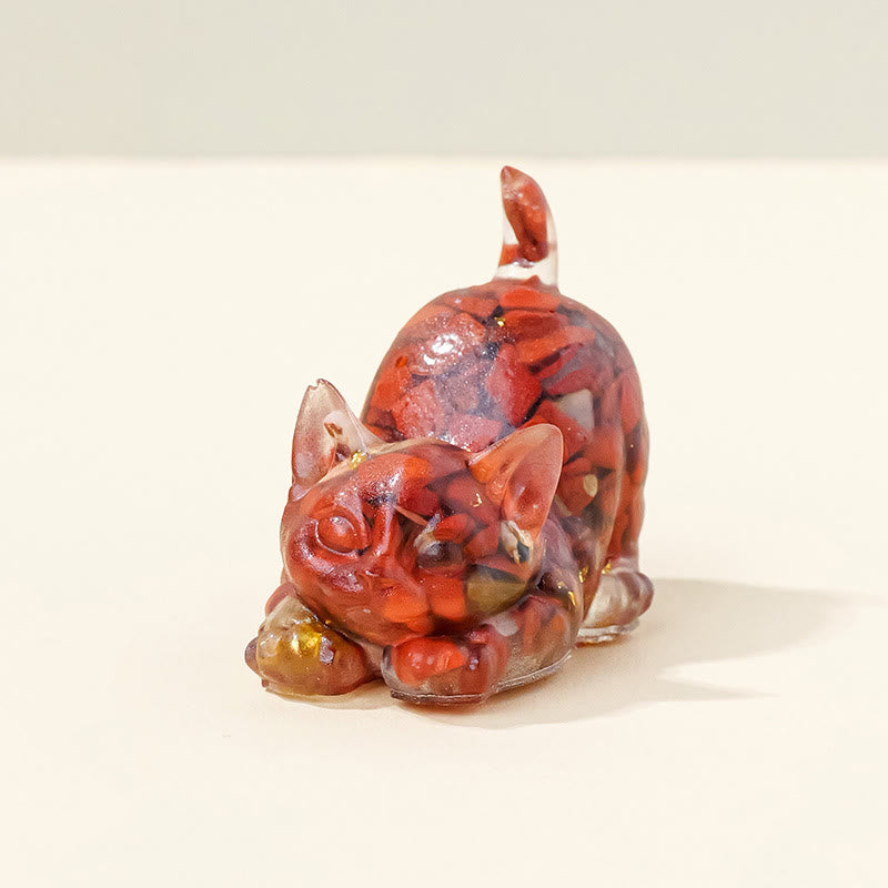 Figurine de chaton porte-bonheur en cristal Olivenorma, décoration en pierre précieuse - Jaspe rouge - Pose 2 - image 29
