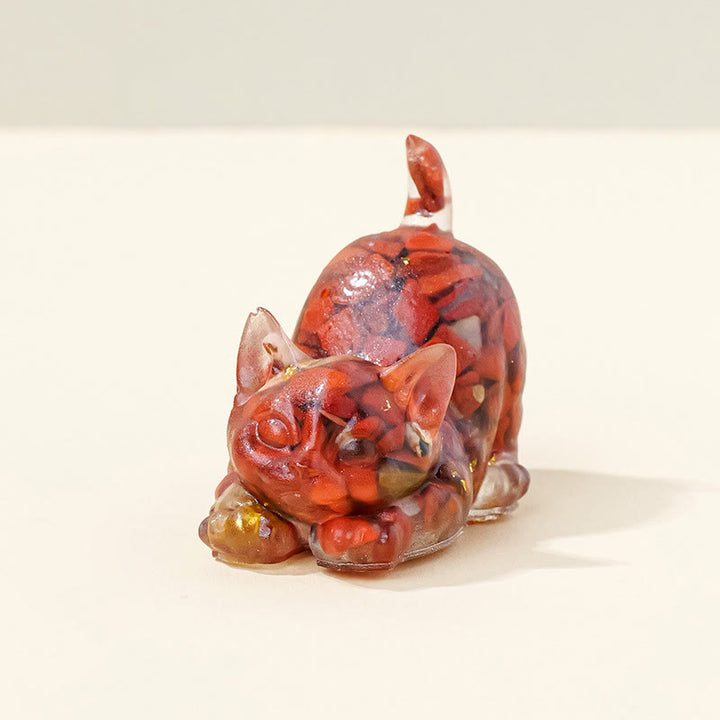 Figurine de chaton porte-bonheur en cristal Olivenorma, décoration en pierre précieuse - Jaspe rouge - Pose 2 - image 29