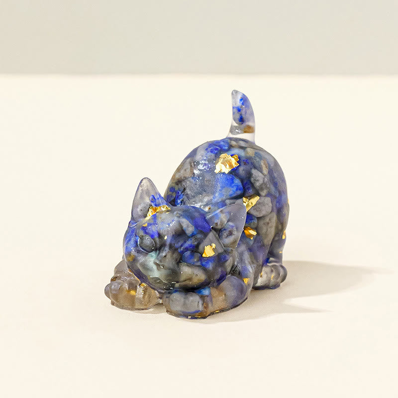 Figurine de chaton porte-bonheur en cristal Olivenorma, décoration en pierre précieuse - Lapis lazuli - Pose 2 - image 19