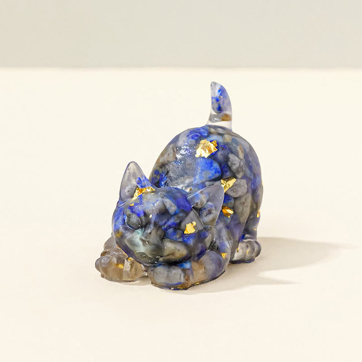 Figurine de chaton porte-bonheur en cristal Olivenorma, décoration en pierre précieuse - Lapis lazuli - Pose 2 - image 19