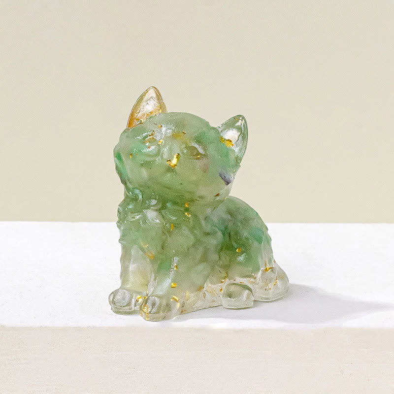 Figurine de chaton porte-bonheur en cristal Olivenorma, décoration en pierre précieuse - Aventurine verte - Pose 1 - image 6