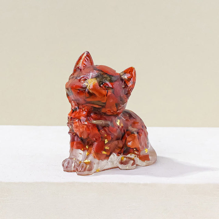 Figurine de chaton porte-bonheur en cristal Olivenorma, décoration en pierre précieuse - Jaspe rouge - Pose 1 - image 28