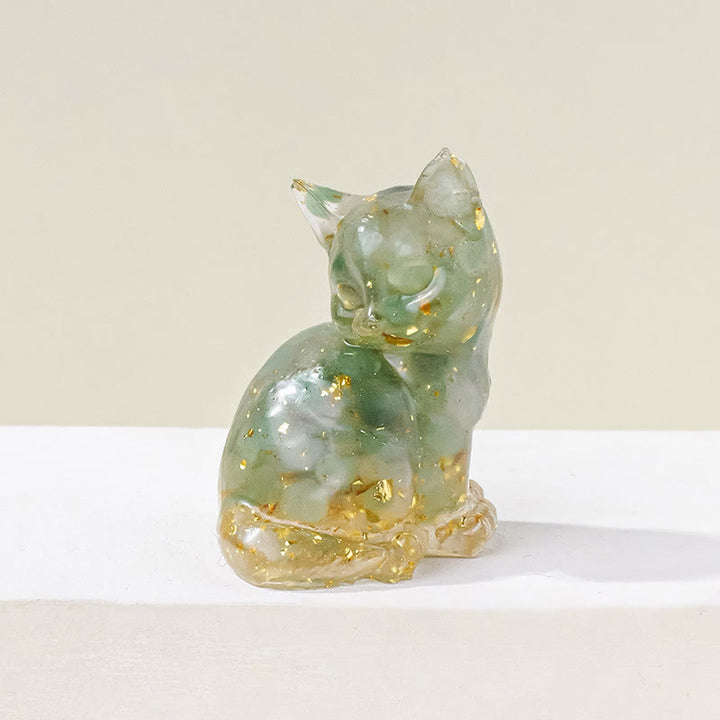 Figurine de chaton porte-bonheur en cristal Olivenorma, décoration en pierre précieuse - Aventurine verte - Pose 3 - image 8